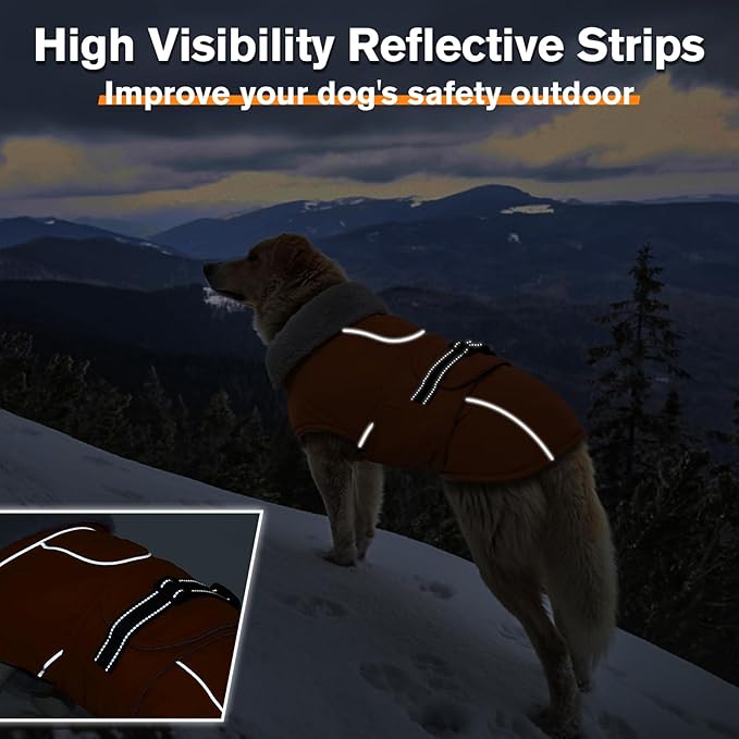 Lelepet Dog Coat Waterproof Dog Jacket Reflective Fleece Vest with Adjustable Buckle & Leash Hole Windproof Cold Weather Coats for Small Medium Large Dogs, Warm Hunting Vest, Orange, XL