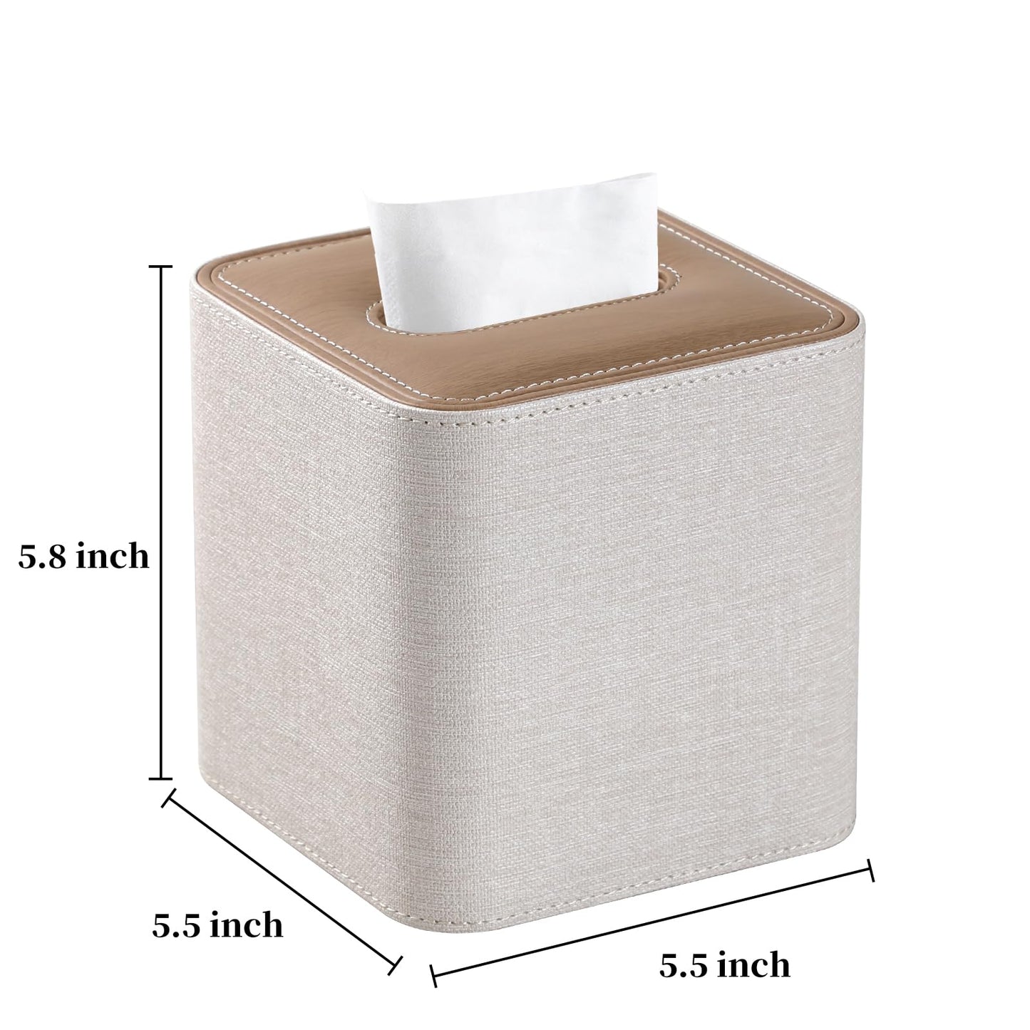 Cretkhp Square Linen Tissue Box Cover with Magnetic Closure, Modern PU Leather Tissue Box Holder for Bathroom Vanity Countertop Night Stands Bedroom Office Desk, Stylish Cube Tissue Holder (Linen)