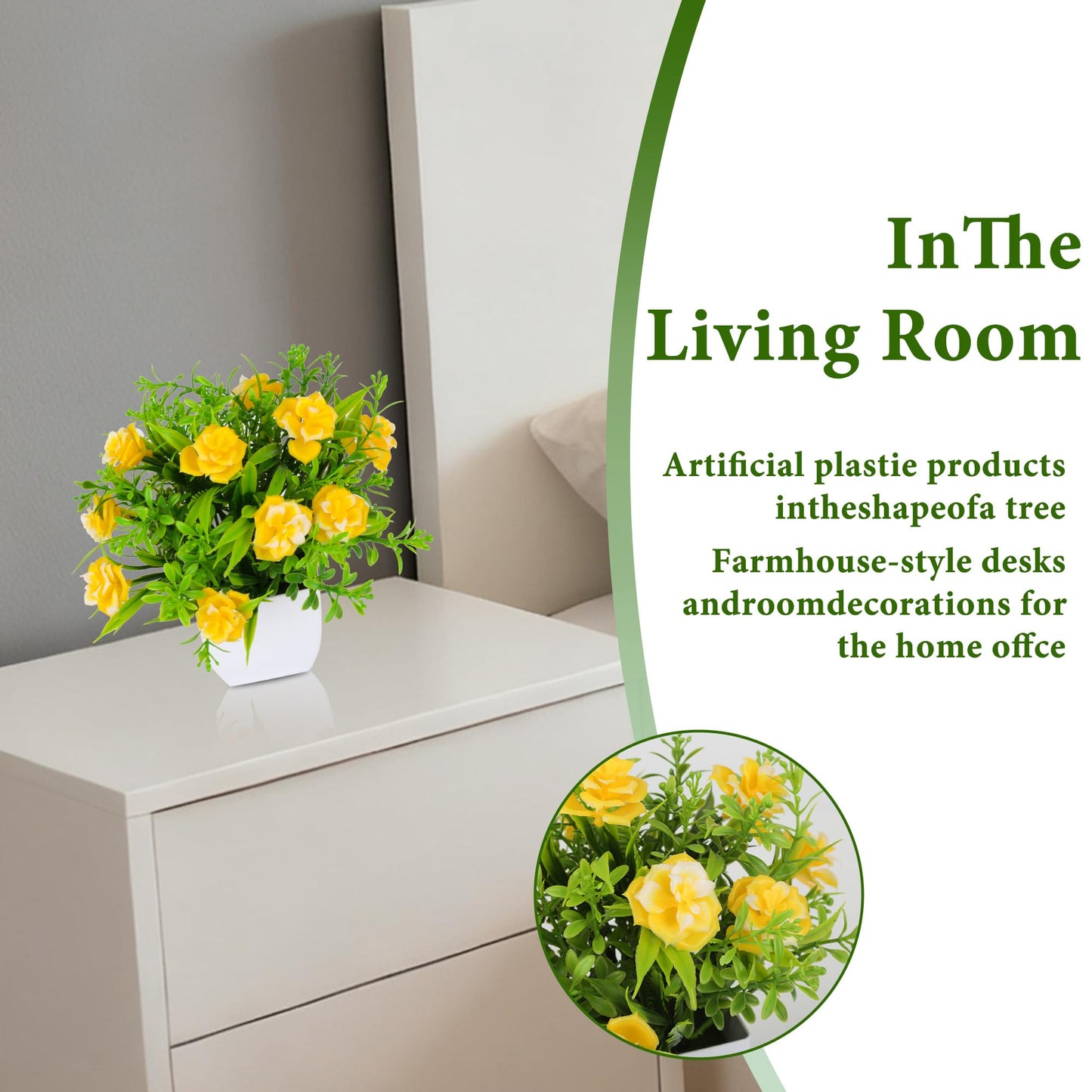 TerraVervre Fake Plants 4 Packs,Small Artificial Plants with Flowers, for Bathroom, Office,Home,Conference Table Decor, Indoor Desk Décor
