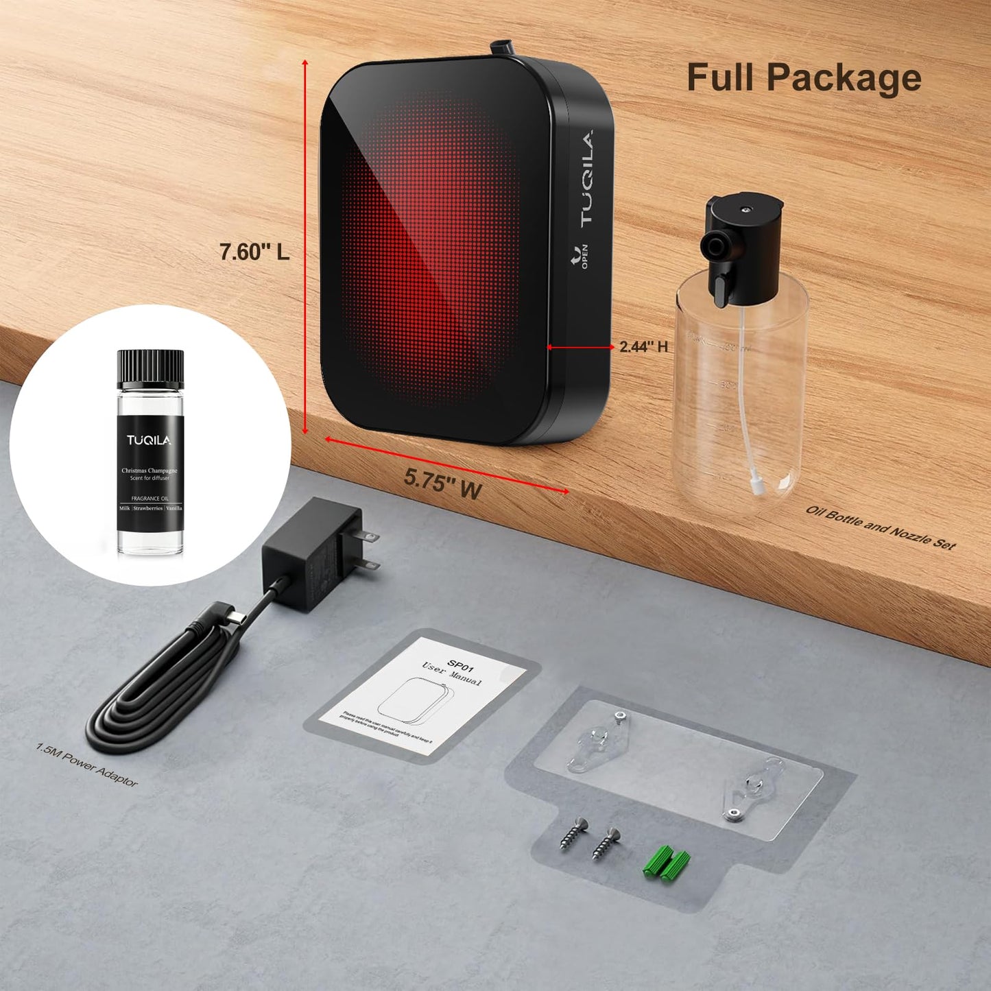 Tuqila Waterless Essential Oil Diffuser Machine Plug-in or 3 D Batteries Operated, Cold Air Aroma Diffuser Up to 2000 Sq, Ft, APP Control Smart Scent Diffision for Home, Hotel, Office (with 20ml Oil)