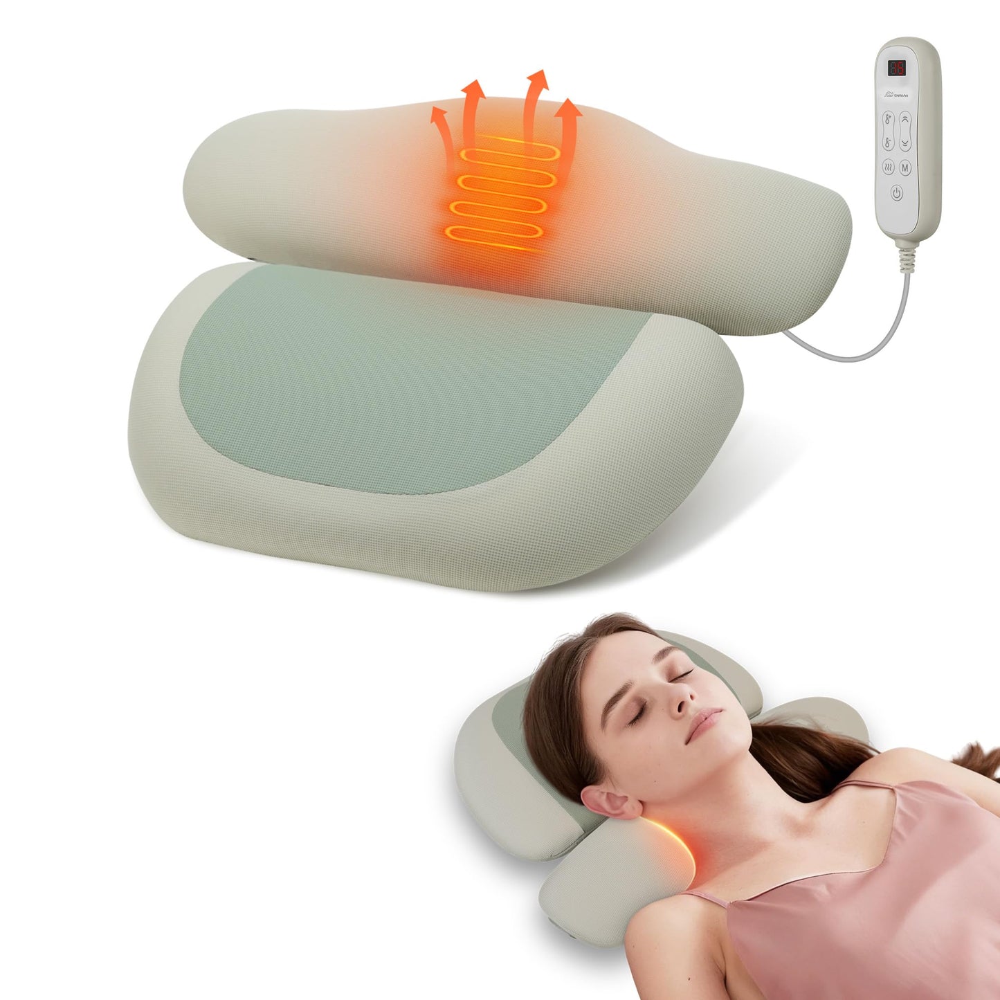 Neck Massager with Heat, Cordless Rechargeable Neck Traction Massage Pillow with Air Compression, FSA Eligible,Neck Stretcher Pillow, Digital Display Remote, Ergonomic Cervical Support for Home Office