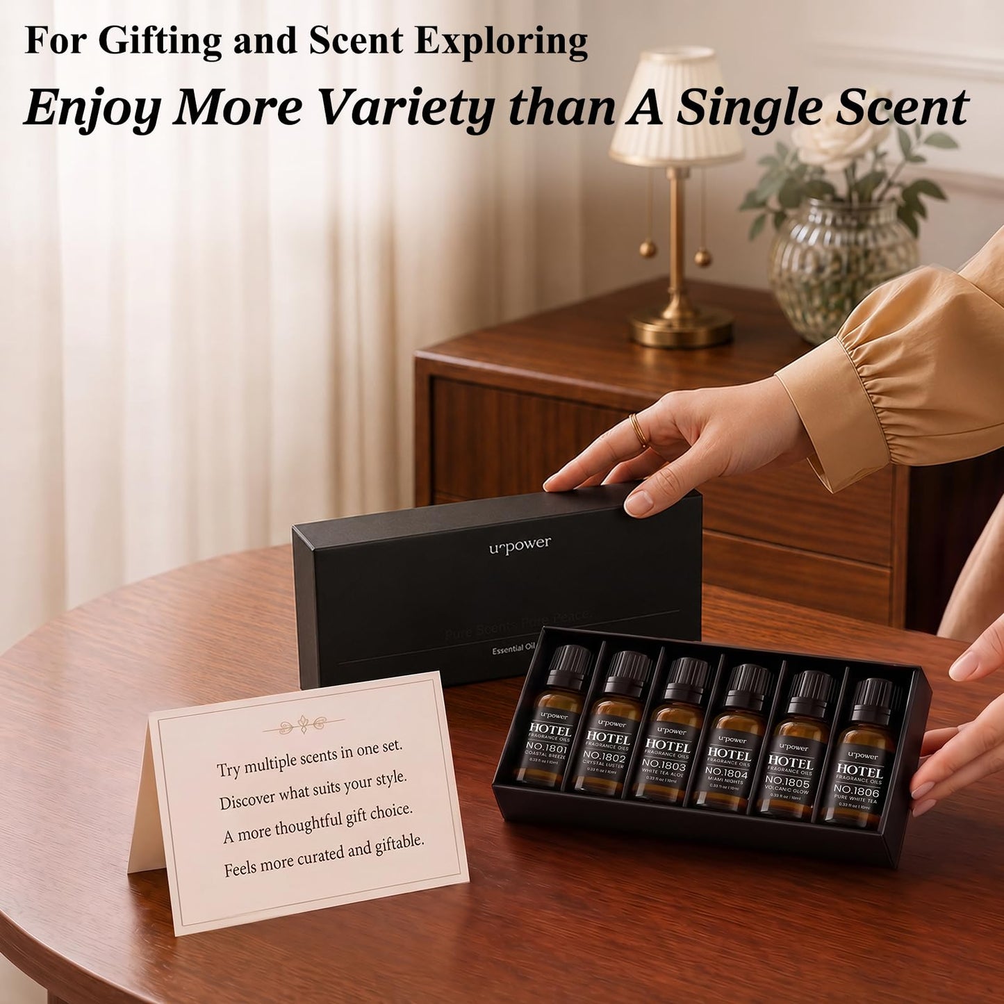 URPOWER Hotel Collection Diffuser Oil - 6 Premium Scents for Diffusers 10ml/0.34 fl oz Essential Oils Set for Diffusers for Home - Inspired by Baccarat Westin My Way Pure White Tea and Other Hotel