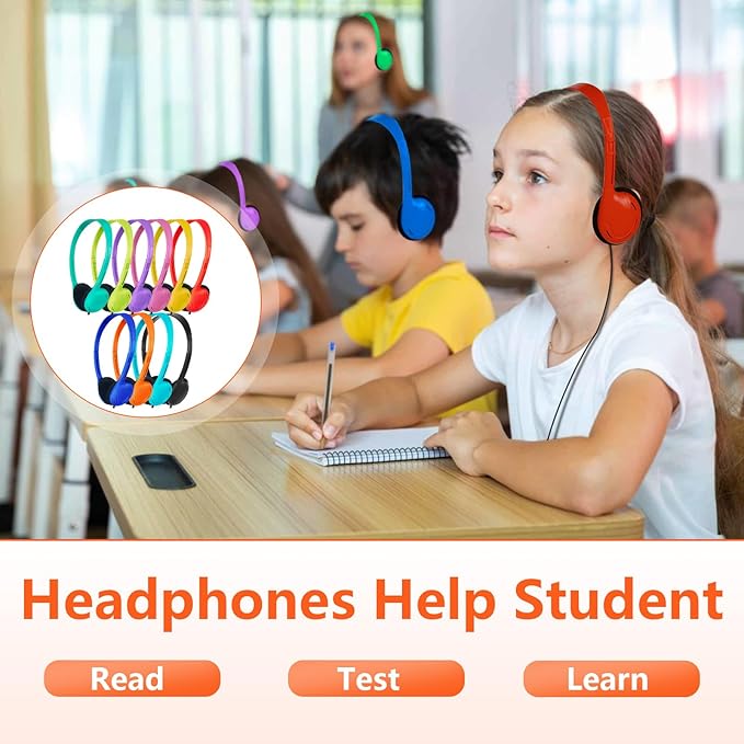 Kids Headphones Bulk 15 Pack for School Classroom Wired Headphones for Kids Students Children Boys Girls Teen and Adult 3.5 mm Jack Multi Color (10 Mixed Colors)