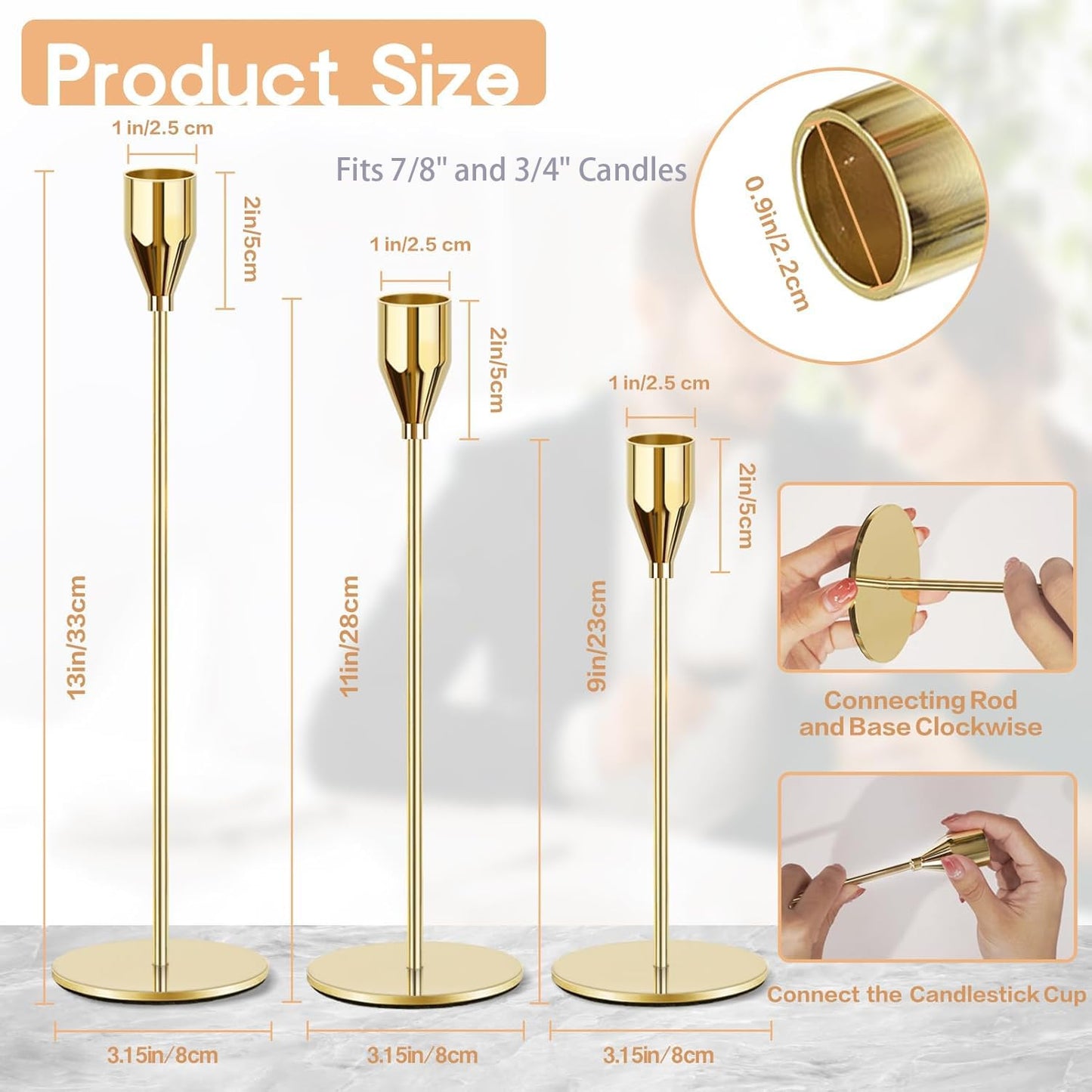 Gold Candle Holders for Taper Candles, FODIENS Set of 12 Metal Candlestick Holders, Decorative Tapered Candle Stick Holder for Wedding Dinning Anniversary Party Table Centerpiece (Bright Gold)