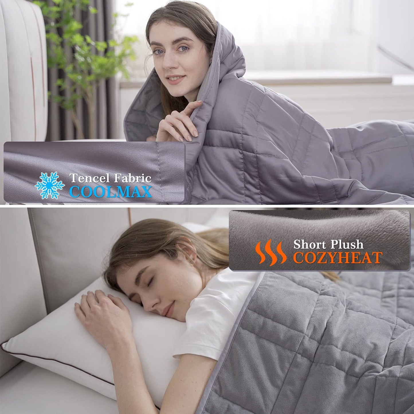 Reversible Weighted Blanket King Size 25lbs(88''x104'', All Season Use), Warm Short Plush and Cool Tencel Fabric Double-Sided Weighted Blanket California King Size for Couples - Carry Bag Included