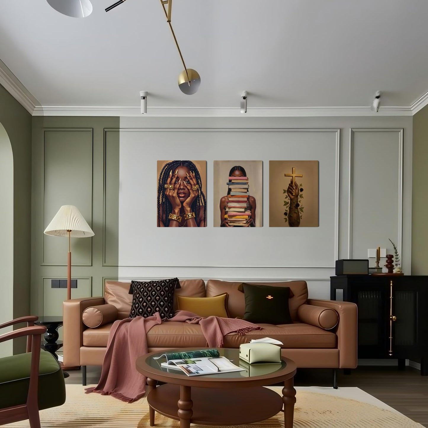 Black Woman Wall Art Canvas Print Set of 3 Framed Poster Picture Modern Artwork Wall Decor African American Artwork Canvas Wall Art 12x16 Inch for Living Room Bedroom Ofﬁce