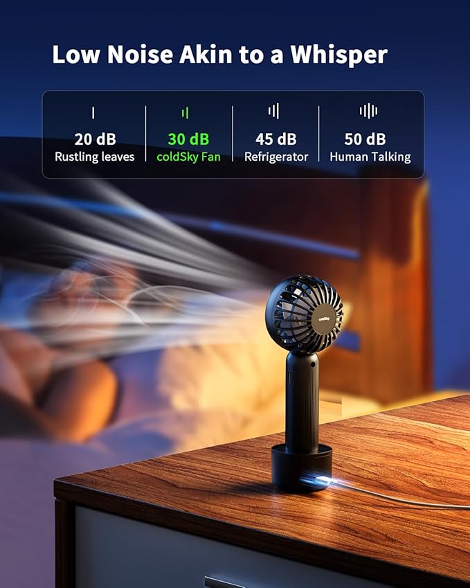 Handheld Fan with 𝗪𝗶𝗿𝗲𝗹𝗲𝘀𝘀 Charging Base, 3 Speeds Portable Fan with Digital Display, 2000mAh Battery Operated Hand Held Fan, Handheld/Desk 2 in 1 Personal Fan Lash Fan Makeup Fan (Black)