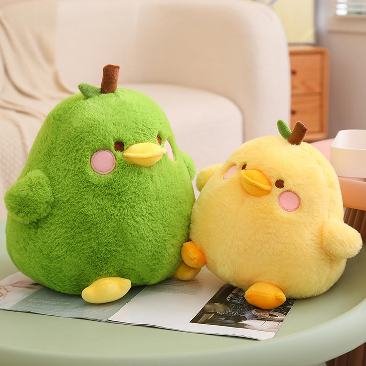 PEACH CAT Cute Fruit Pear Duck Plush Pillow Duck Stuffed Animal Toy for Kids Yellow 8"