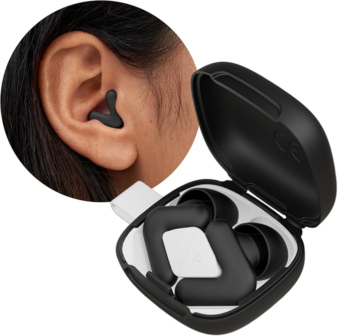 Alpine Silence Earplugs for Sleep, Focus & Travel - V-Shape Snug Fit & Soft Oval Tips – 4 Sizes XS/S/M/L - Comfortable, Reusable Hearing Protection - up to 25dB – Black