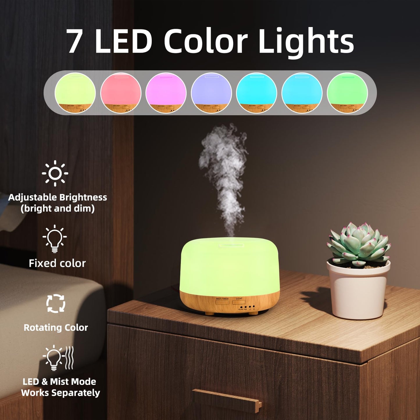 SPLITSKY Aromatherapy Essential Oil Home Diffuser with Remote Control, 300ML Large Room Cool Mist Air Humidifier, 8 Hours Quiet Operation, Timer, 7 Colors LED Night Night，Suitable Home,Yoga.