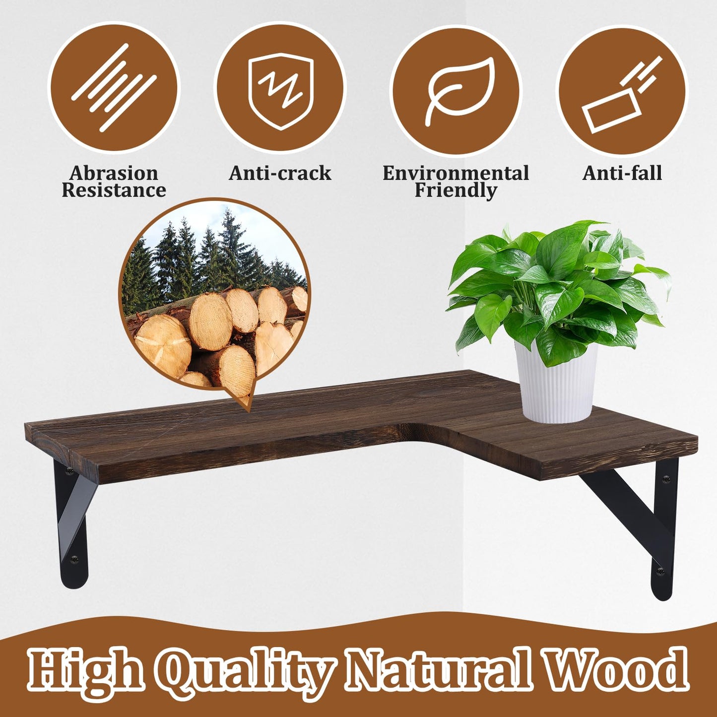 COCPOK Corner Floating Shelves Set of 5, Wall Mounted Wood Shelves for Home Decor, Rustic Wood Wall Storage Corner Shelf for Kitchen Bedroom Bathroom Living Room Office, Dark Brown