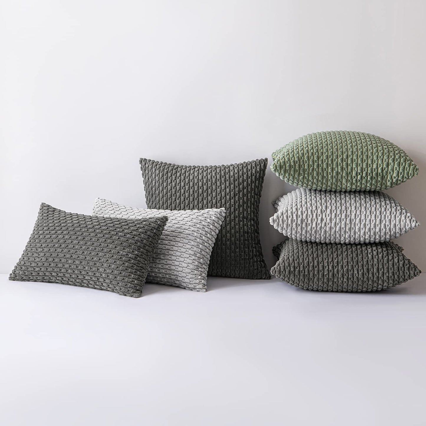 MIULEE Pack of 2 Decorative Lumbar Throw Pillow Covers 12x20 Inch Soft Boho Striped Textured Corduroy Pillow Covers Modern Farmhouse Home Decor for Couch Bed Sofa Living Room Dark Grey