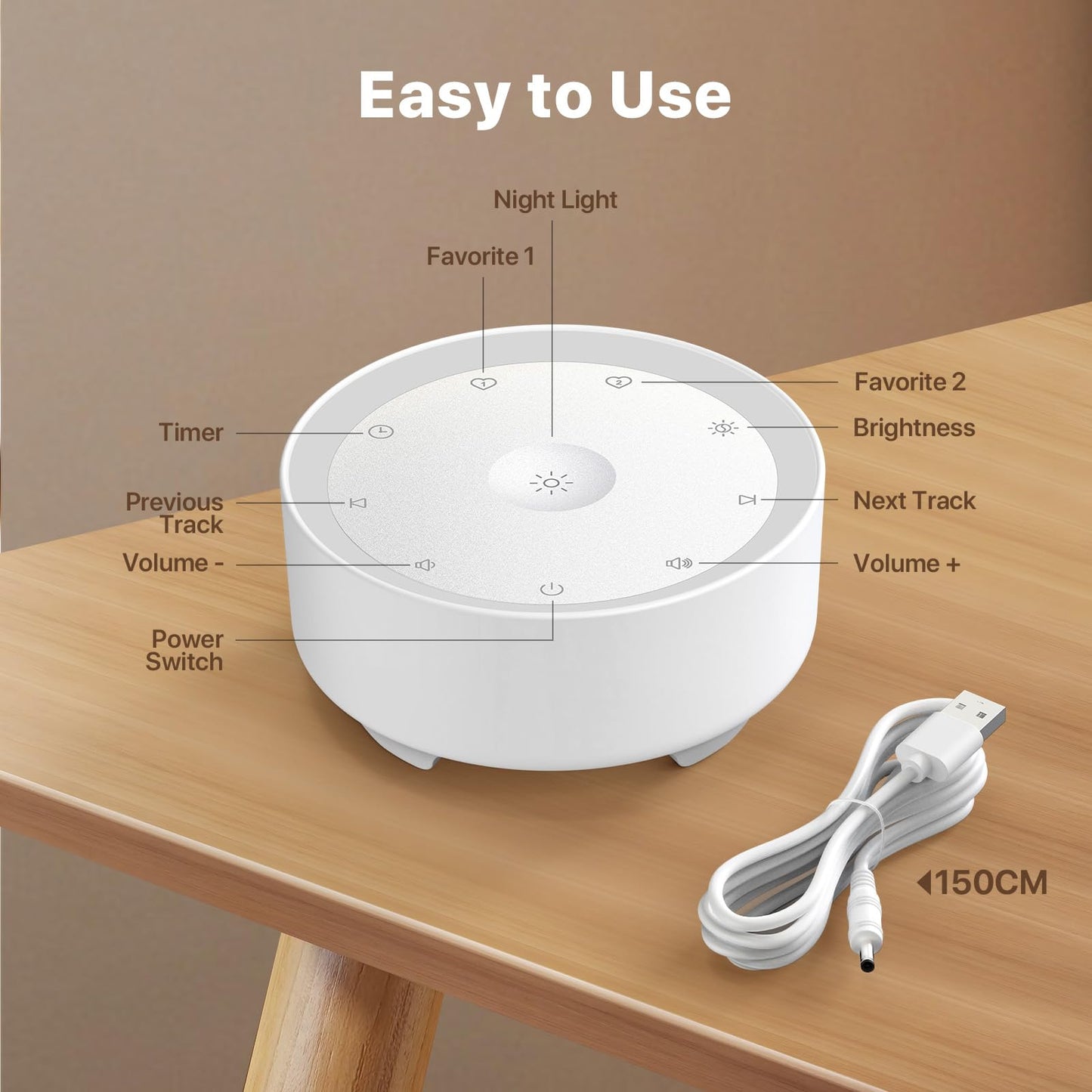 Kipcush White Noise Machine for Sleeping – High-Fidelity Non-Looping Sounds, Dimmable Night Light, USB Powered, Sleep Sound Machine for Baby, Kids & Adults (A - Model White+, Standard)
