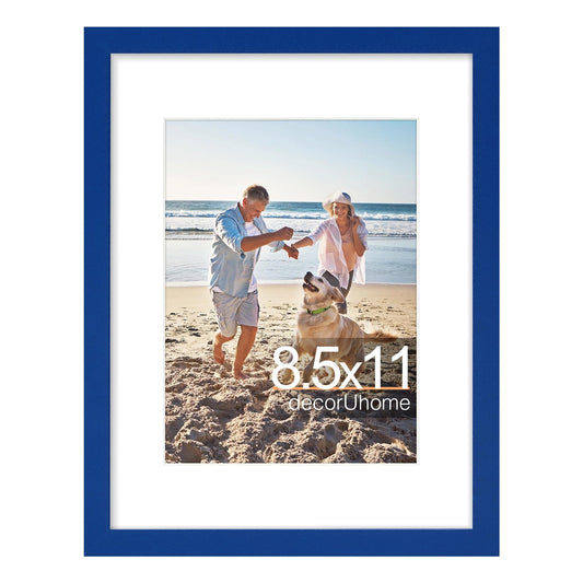 decorUhome 8.5 by 11 Picture Frame, Display Pictures 6x8 with Mat or 8.5x11 without Mat, Wall & Tabletop Display Certificate Frame, Royal Blue, 1 Pack