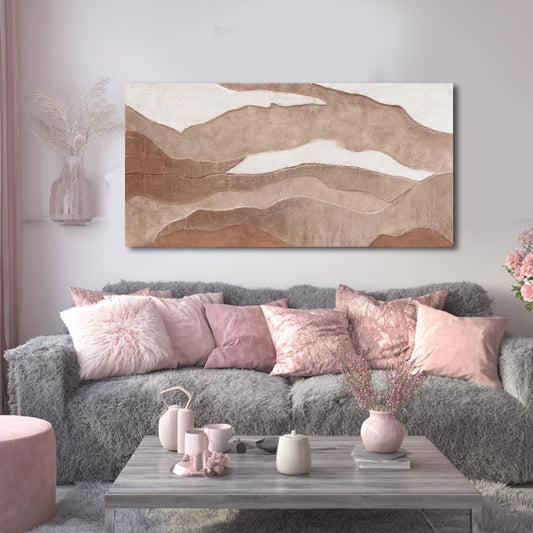 YLLTIEM Brown Abstract Wall Art 24x48 Inch, Hand Painted Textured Canvas Painting, Earth Tone Landscape Wall Decor for Living Room, Bedroom, Fireplace, Office