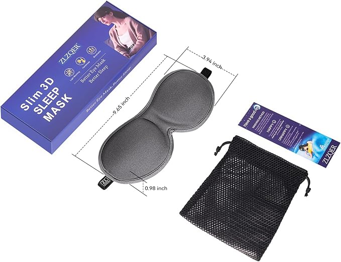 Ultra-Thin 3D Sleep Mask for Side Sleepers, Men, Women, Lash Extensions – Soft, Breathable and Lightweight Blackout Sleeping Eye Mask for Travel, Naps, Airplane, Adjustable, Mens (Gray)