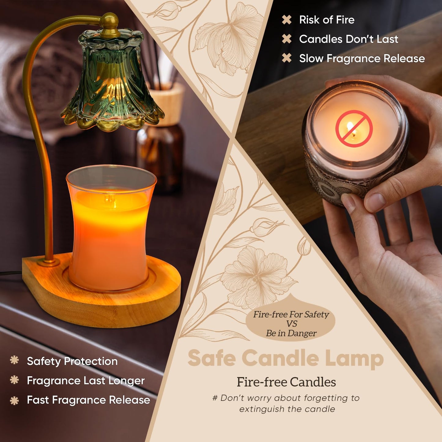 BODEVEDOB Candle Warmer Lamp with Timer,Dimmable Electric Fragrance Wax Warmer,Elegant Home Decor Melt Warming Heater As Best Birthday Gifts for Women mom(Golden-Green)