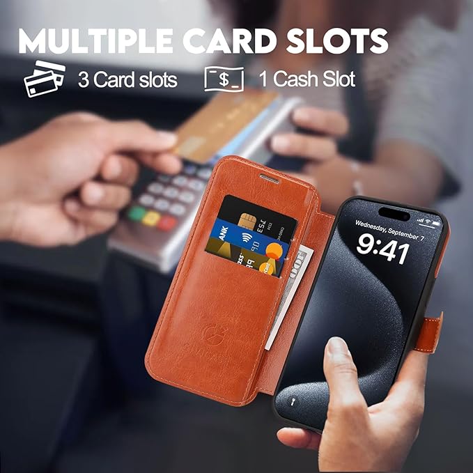 CIVICASE for iPhone 16 Pro Wallet Case with Stand,PU Leather Flip Credit Card Holder Slots (RFID Blocking),Compatible with Magsafe Magnetic Holder Phone Cover Women Men,Brown