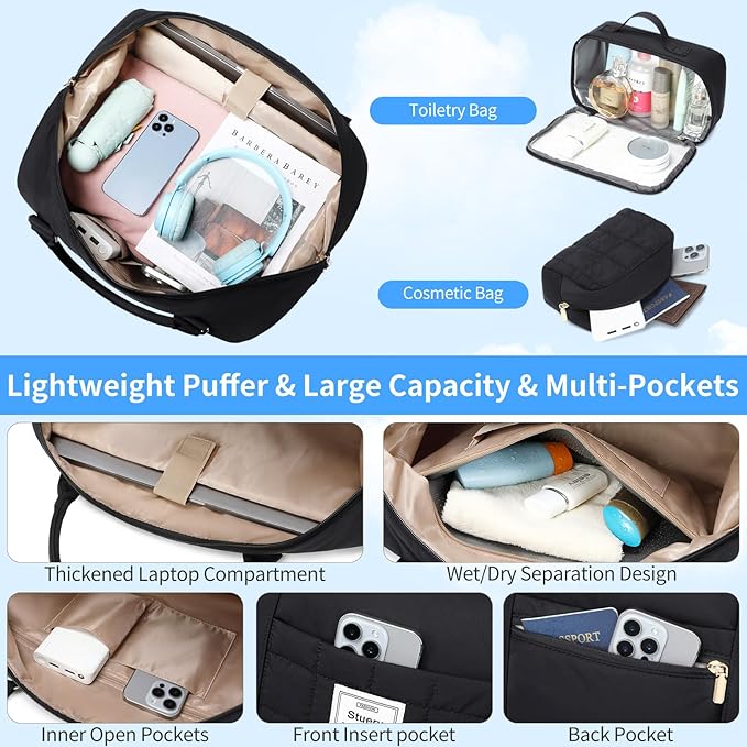 Weekender Bag, Large Travel Duffel Bag for Women, Carry on Overnight Bag with Shoe Compartment and Toiletry Bags