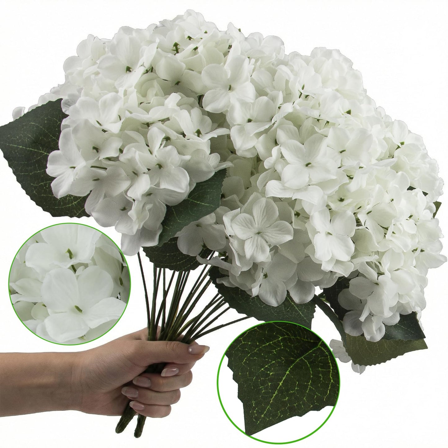 Daynight 4 Pcs Hydrangea Artificial Flowers Outdoor Silk Bouquets, UV Resistant Faux Hydrangeas Flowers for Table Vase Centerpieces Outside Party Wedding Baby Shower Home Outdoor Decor (4, White)