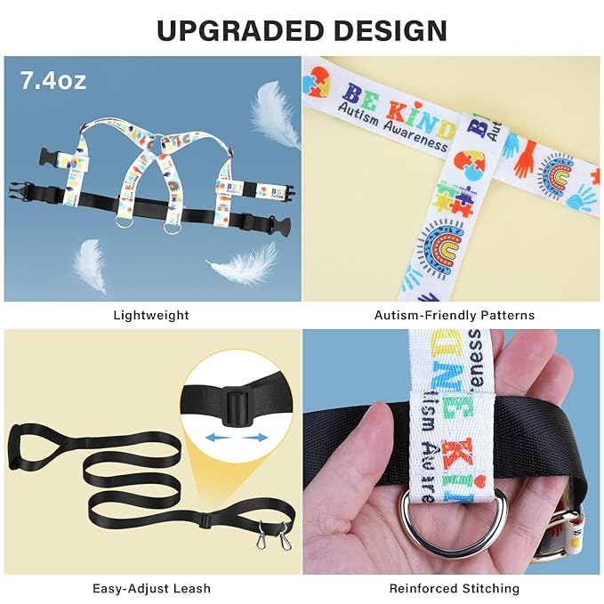 HOOMTREE Safety Walking Harness and Leash for Autism & Special Needs Kids Ages 6-12 with Easy-Adjust Tether + Emergency Grab Handle for Wandering Prevention & Calm Outdoor Adventures
