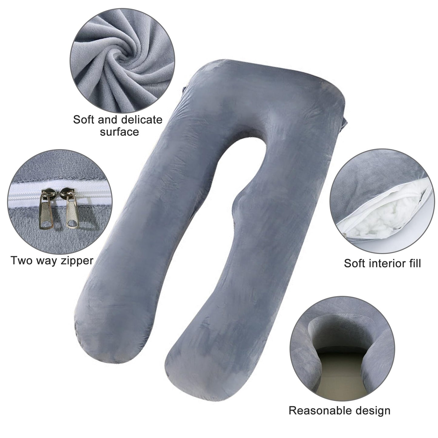 Daitore Pregnancy Pillows for Sleeping, 59 Inch U-Shaped Full Body Pillow, Maternity Pillow with Removable Cover, Support for Back Legs Belly HIPS, Body Pillows for Adults, Pregnancy Must Haves, Gray