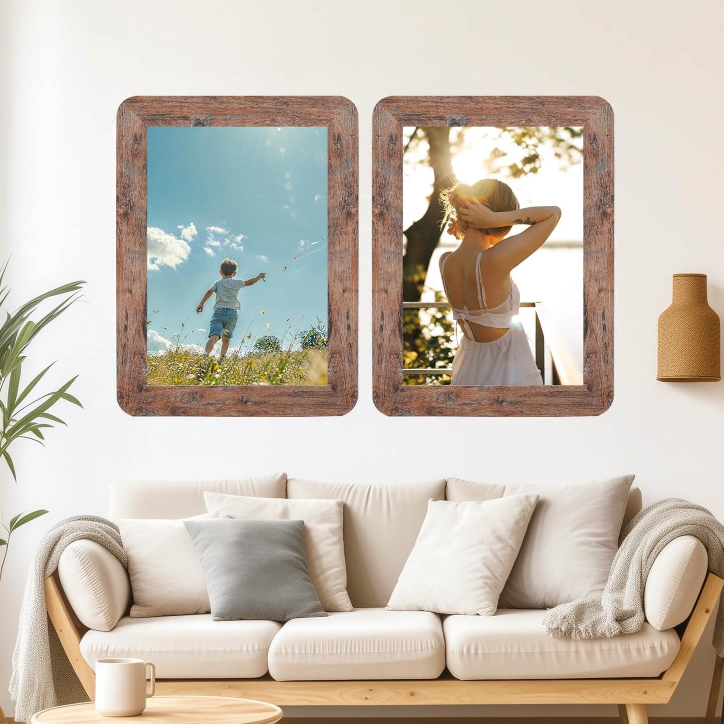 ZPAN 5x7 Picture Frames Set of 4, Barn Wood Picture Frame with Real Glass, Rustic Wooden Picture Frame with Rounded Corners, Suitable for Hanging or Tabletop Display (Barn Wood)
