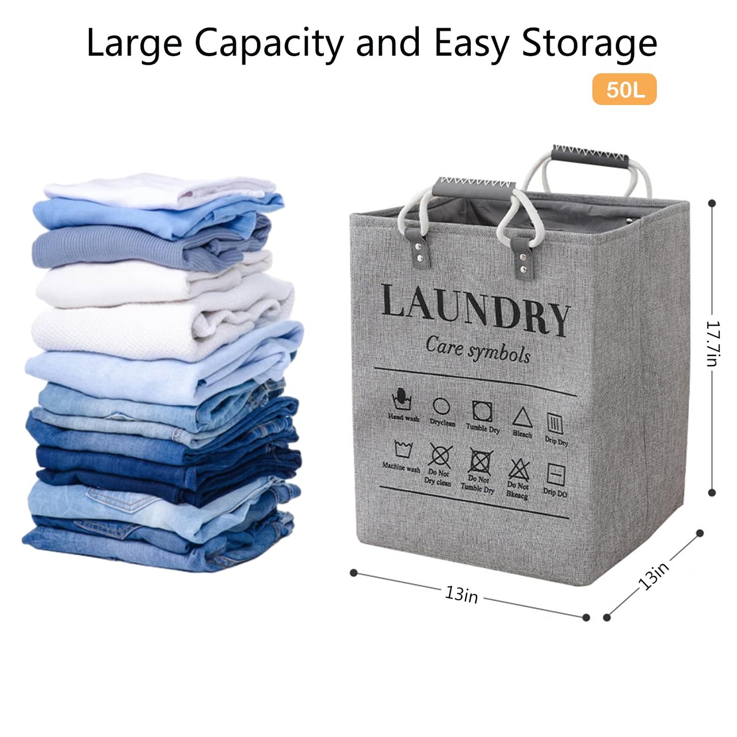 MLUUHK Small Laundry Basket, 50L Foldable Laundry Hamper Organizer with Handles, Fashion Portable Laundry Basket in Bedroom, Laundry Room, Closet, Bathroom, College Dorm (Beige)