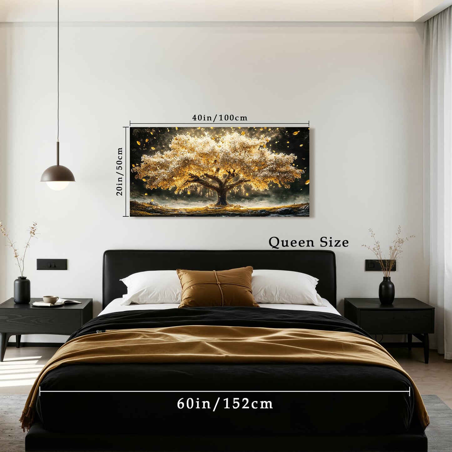 crmotu Tree of Life Wall Art, Large Wall Art, Modern Art Wall Decor, Gold Tree Canvas Picture, Natural Landscape Print for Living Room Bedroom Dining Room Office Hallway Home Decoration 20"x40"