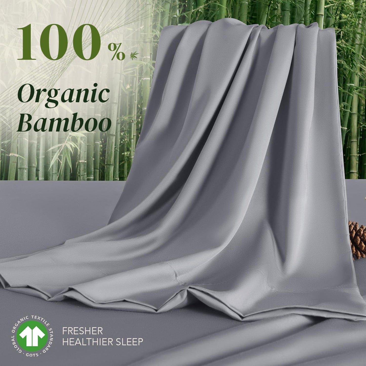 SONORO KATE 100% Organic Viscose Derived from Bamboo_Sheets, Breathable & Cooling Bed Sheets for Hot Sleepers, Luxury Soft Silky Bedding Sheets, 16" Deep Pocket - 4PC (Grey,King)