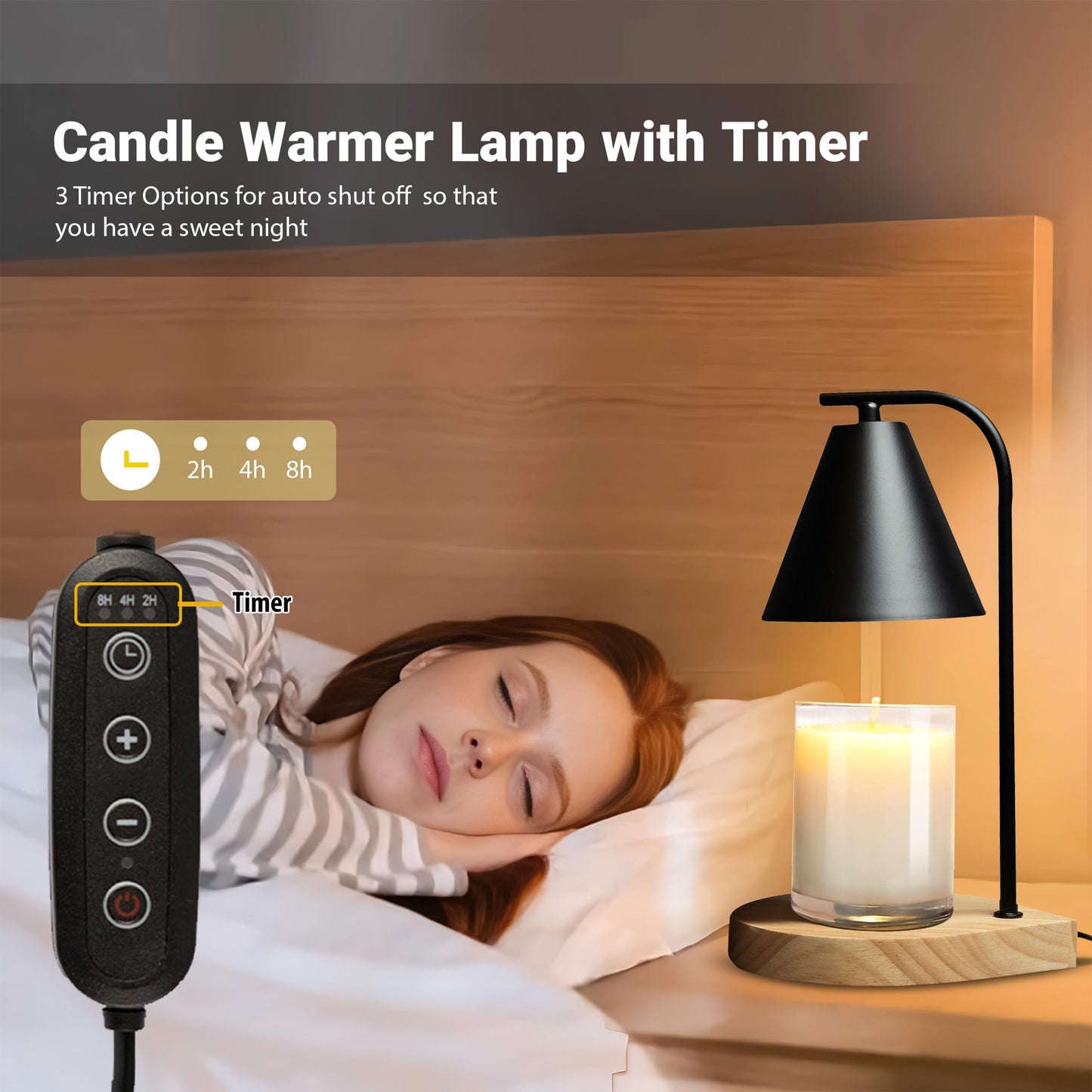 Candle Warmer Lamp with Timer Dimmer, 2H/4H/8H Timer, Birthday Gifts for Women Mom, House Warming Gifts New Home Decor, Black Lamp Candle Warmer, Wax Melts Warmer for Jar Candles with 2 Bulbs