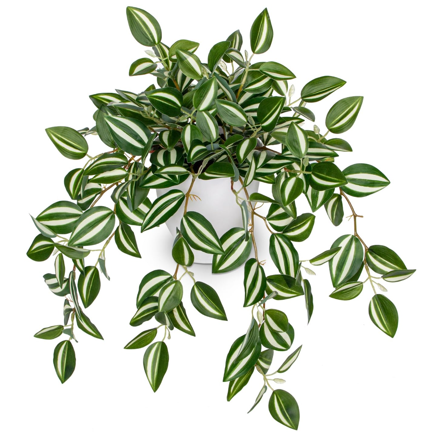 Briful Fake Plant Indoor, 17.7" Green White Faux Trailing Plant in White Plastic Pot Fake Cascading Greenery Plant for Shelf Bathroom Kitchen Office Desk Cabinet Tabletop Home Decor