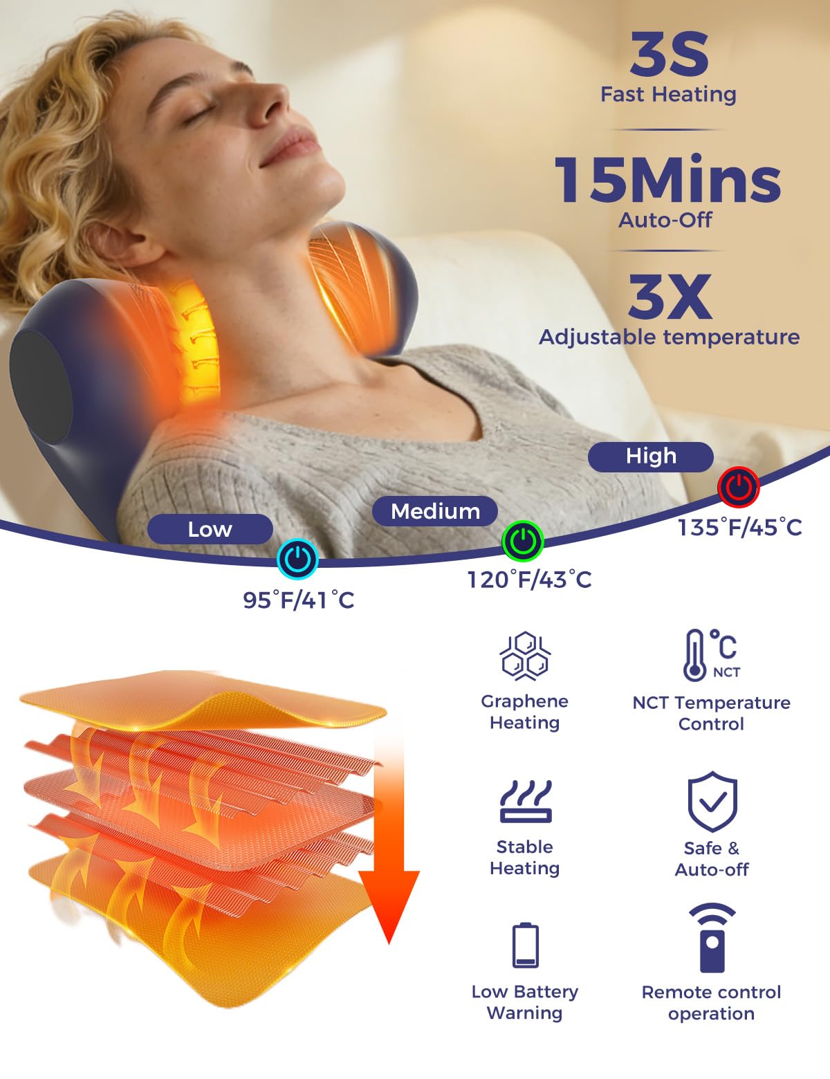 Heated Neck Stretcher for Pain Relief,Cervical Traction Device,3 Vibration Modes Portable Wireless Neck and Shoulder Relaxer Hump Corrector Pillow for TMJ Pain Relief and Cervical Spine Alignment