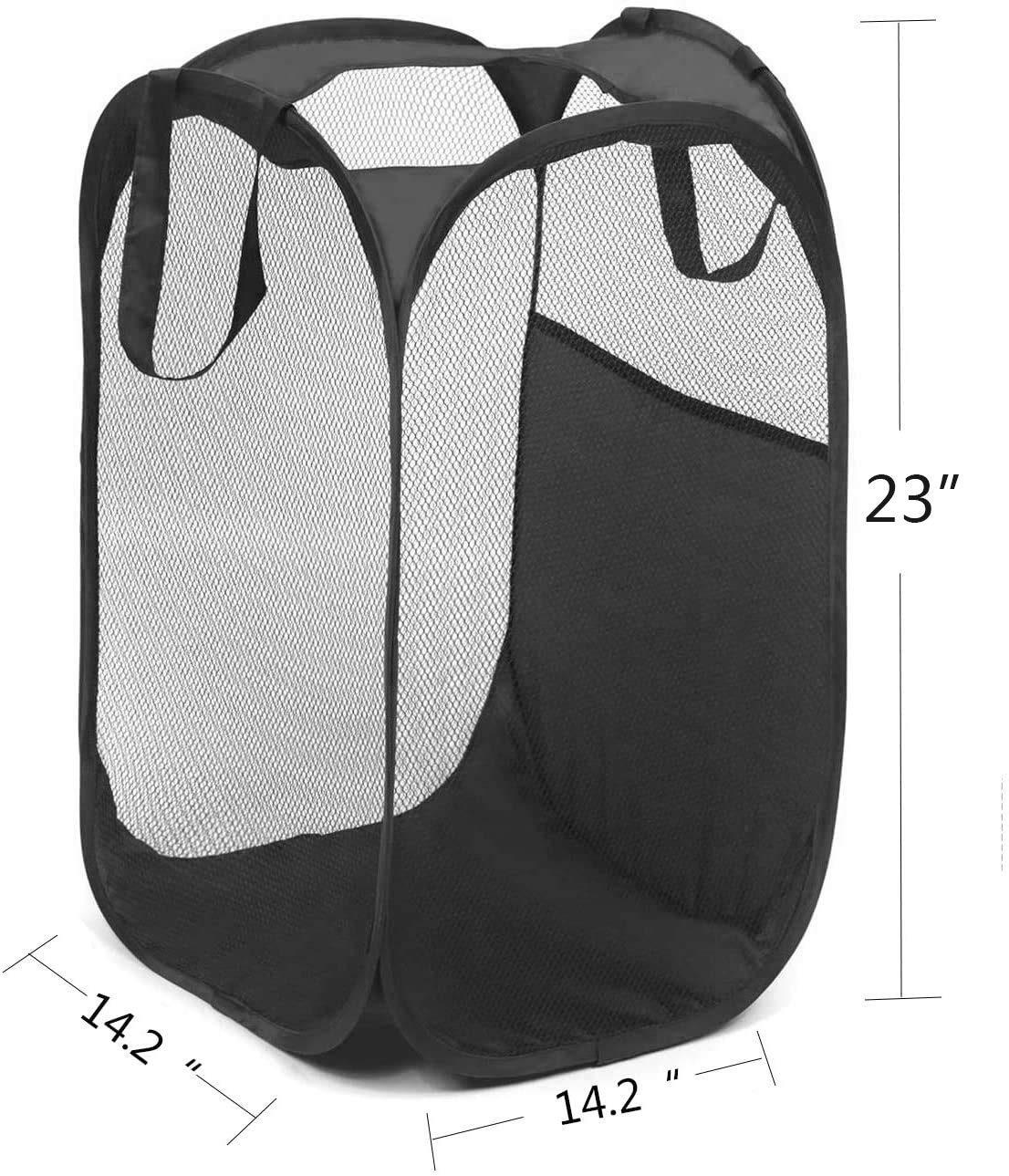 BENJUNC 2 pop-up foldable mesh laundry baskets (each with 2 reinforced handles), black + blue…