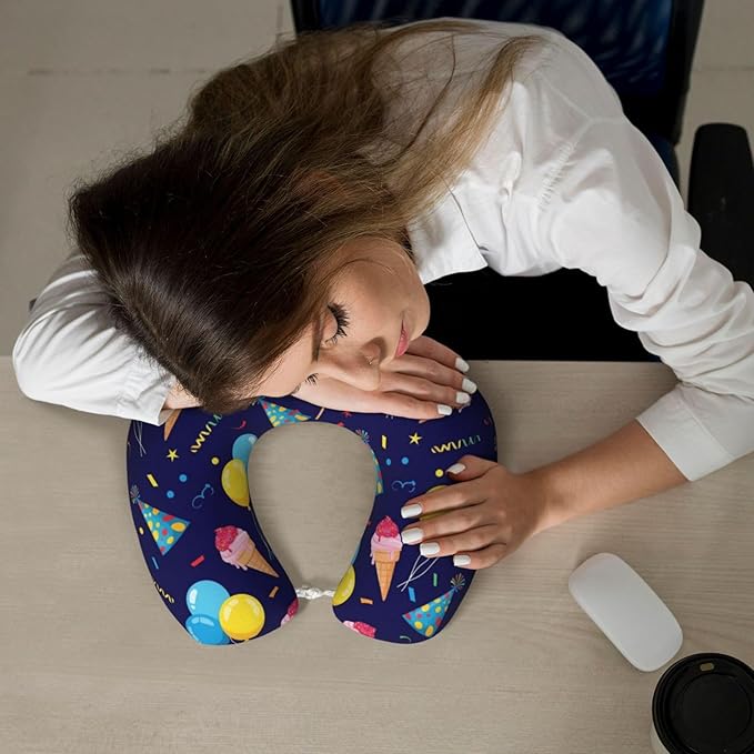 Support Neck Pillow for Youth Travel, Washable Airplane Chin Supporting and Relax U Shaped Pillows Happy Birthday Party