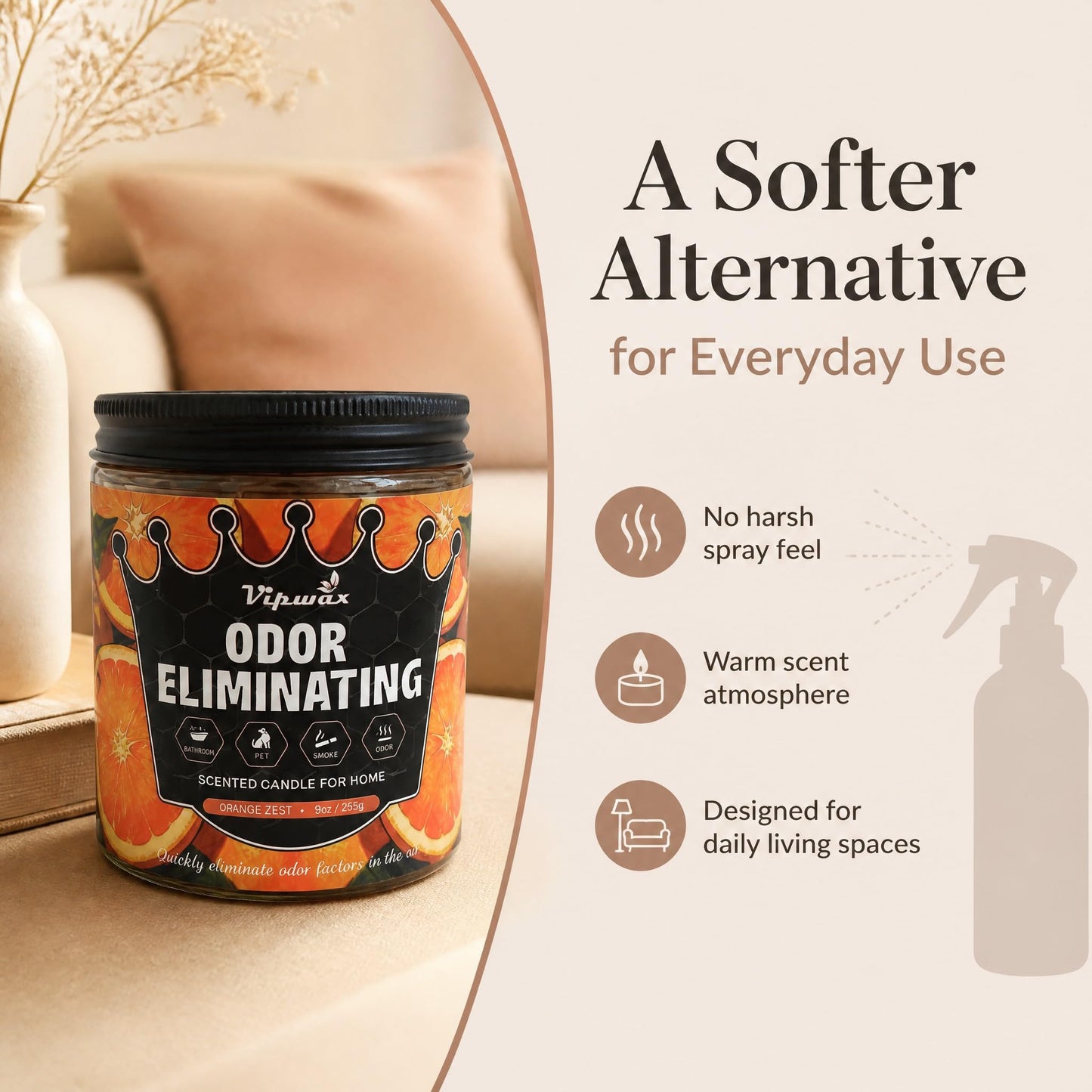 VIPwax Orange Odor Eliminating Candles for Home Scented, Eliminates 99% of Pet, Smoke, Food and Other Smells Quickly, Highly Fragranced Candle, Premium Soy Candles Set for Women