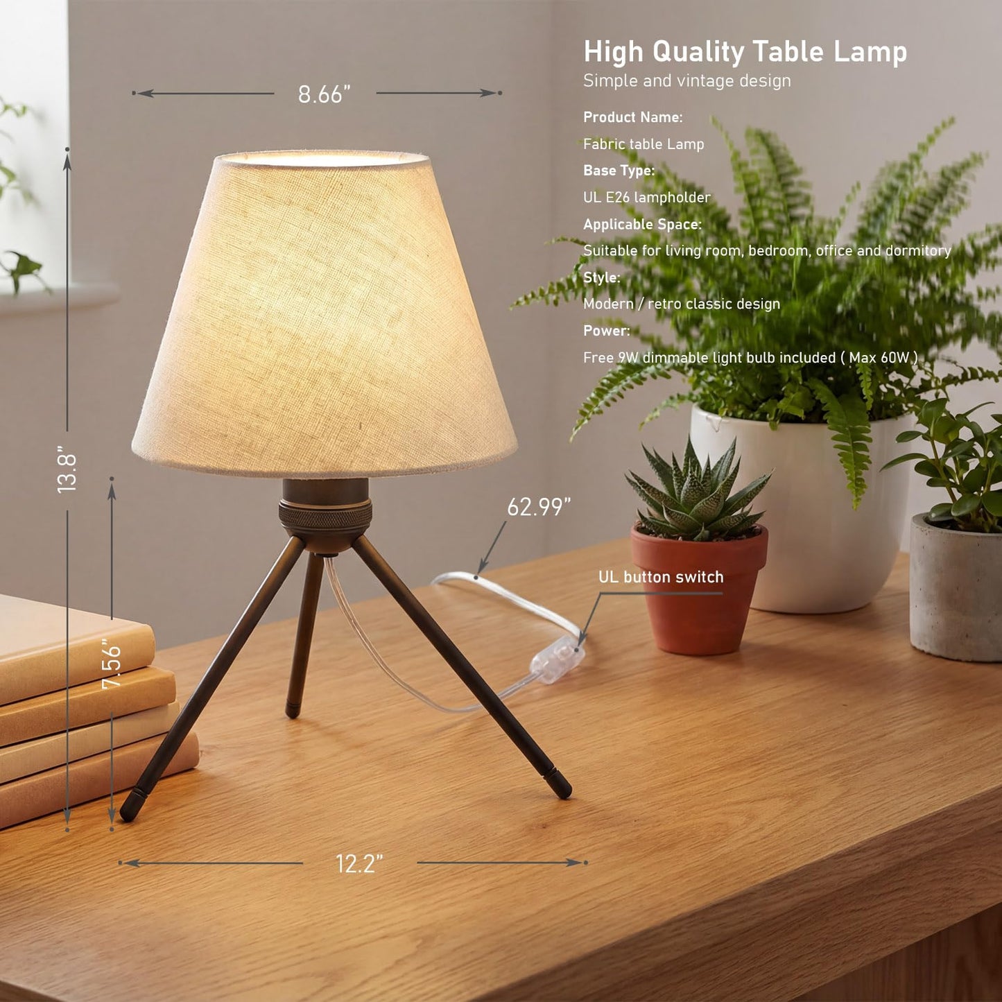 PSDSSHIIS Modern Table Lamp Small Bedside Lamp Metal Linen 13.8 Inches, Soft Light (3000K), Simple Style Design, Button Switch, Suitable for Nightstand Bedroom Lamp, Study and Dormitory (Sand Black)