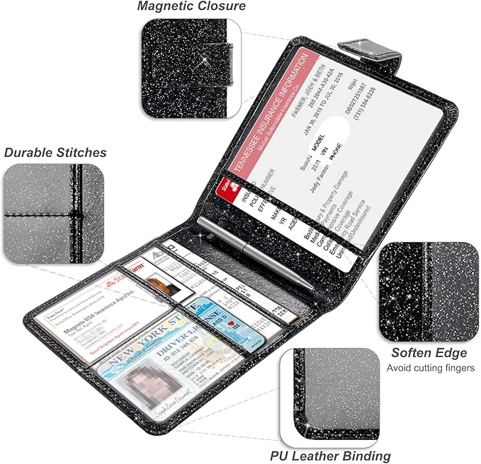 Car Registration and Insurance Holder, Vehicle Glove Box Car Organizer, Auto Truck Comparment Accessories Case for Cards, Essential Document and Driver License