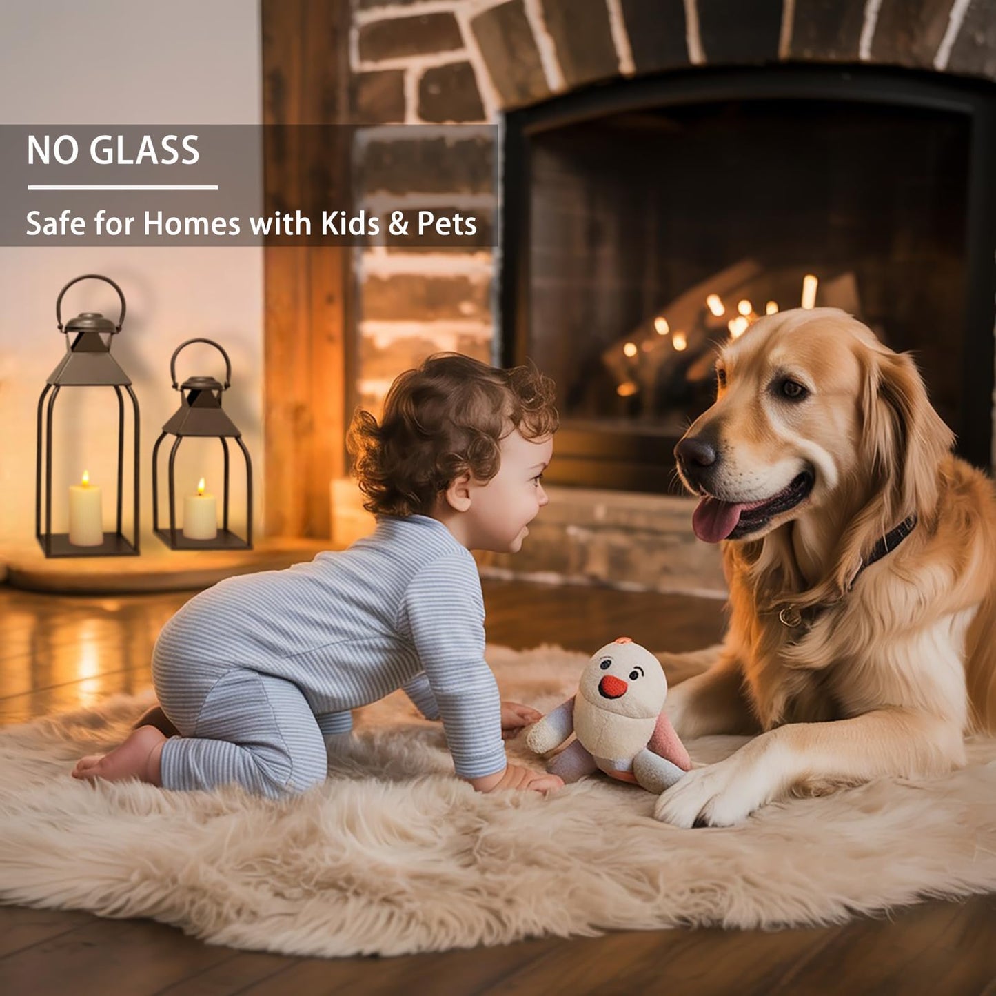 Decorative Metal Lanterns Indoor Outdoor, Candle Holder for Porch, Patio, Fireplace, Floor, Wedding, Christmas, Fall, Holiday, Farmhouse Table Centerpiece (Black, Set of 2 15.7" 12")