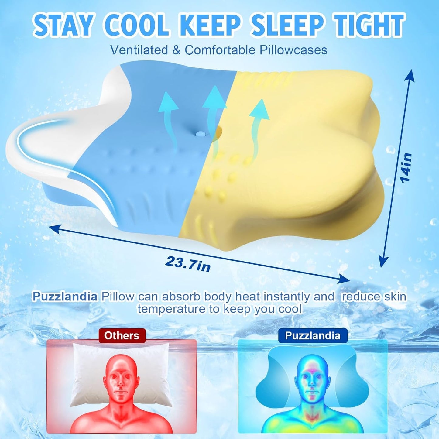 Cervical Neck Pillows with Memory Foam - Ergonomic Neck Support Pillows for Pain Relief Contour Memory Foam - Adjustable Orthopedic Bed Pillows with Cooling Breathable Pillowcase for Sleeping - Blue