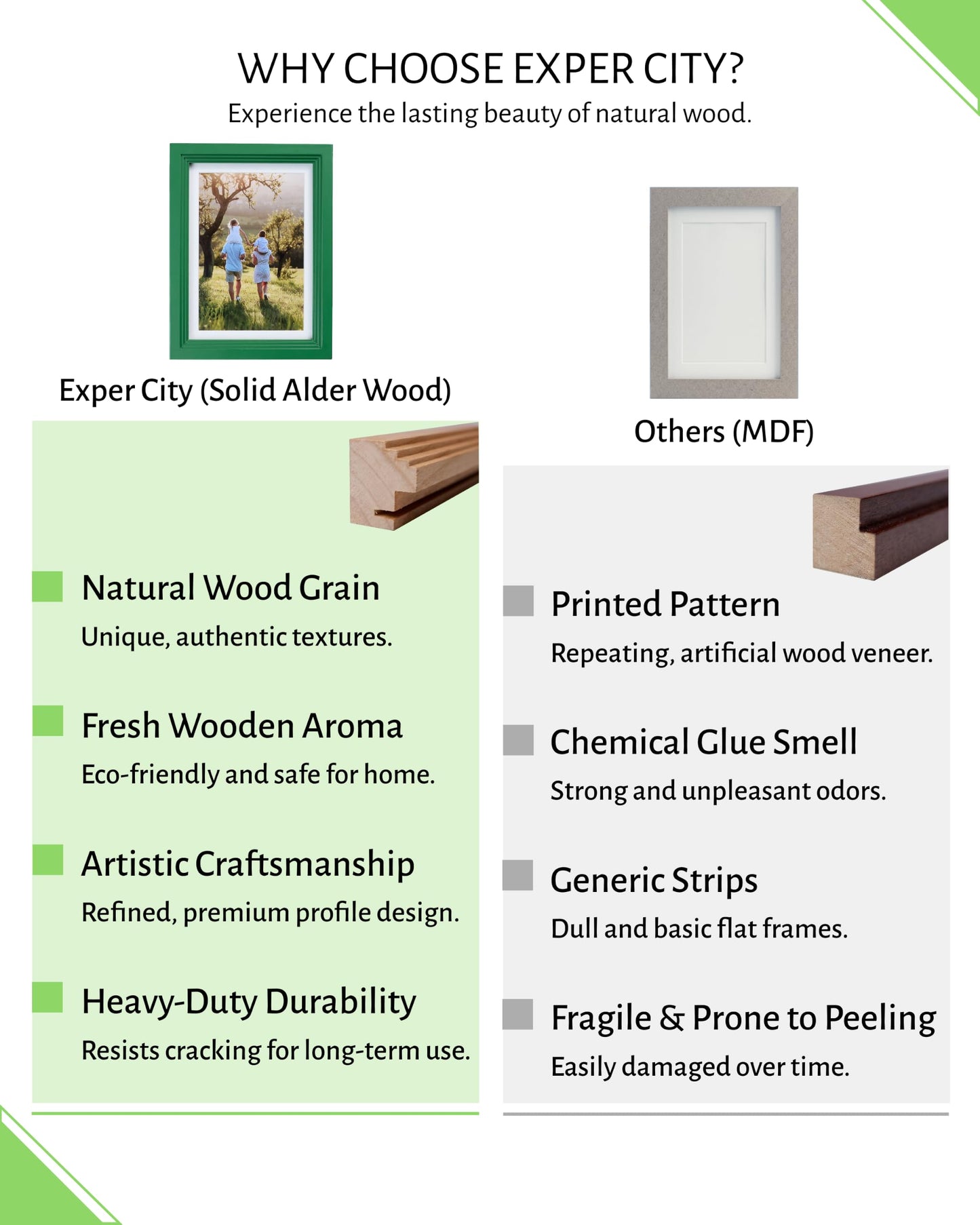 Exper City 8x10 Wooden Picture Frame, Displays 8x10 Without Mat or 5x7 With Mat, Solid Wood Colorful Photo Frame for Wall Tabletop, Real Glass, Rustic Stepped Edge, 2 Pack, Green