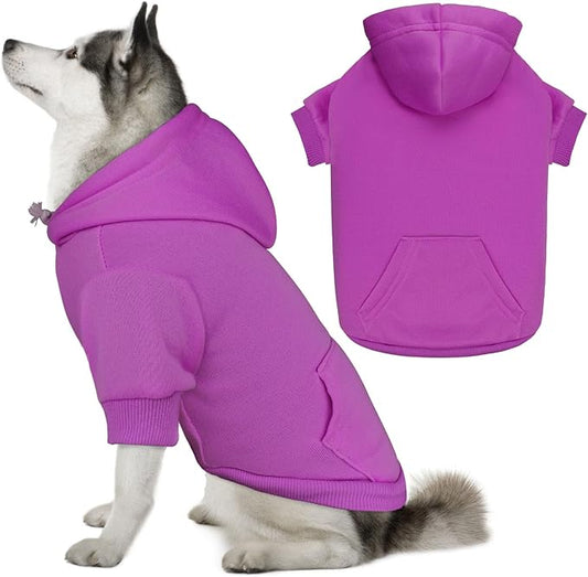Dog Hoodie Dog Sweaters for Large Dogs Pet Sweater Solid Soft Brushed Fleece Pet Clothes Hoodie Sweatshirt with Pocket(Purple-XXL)