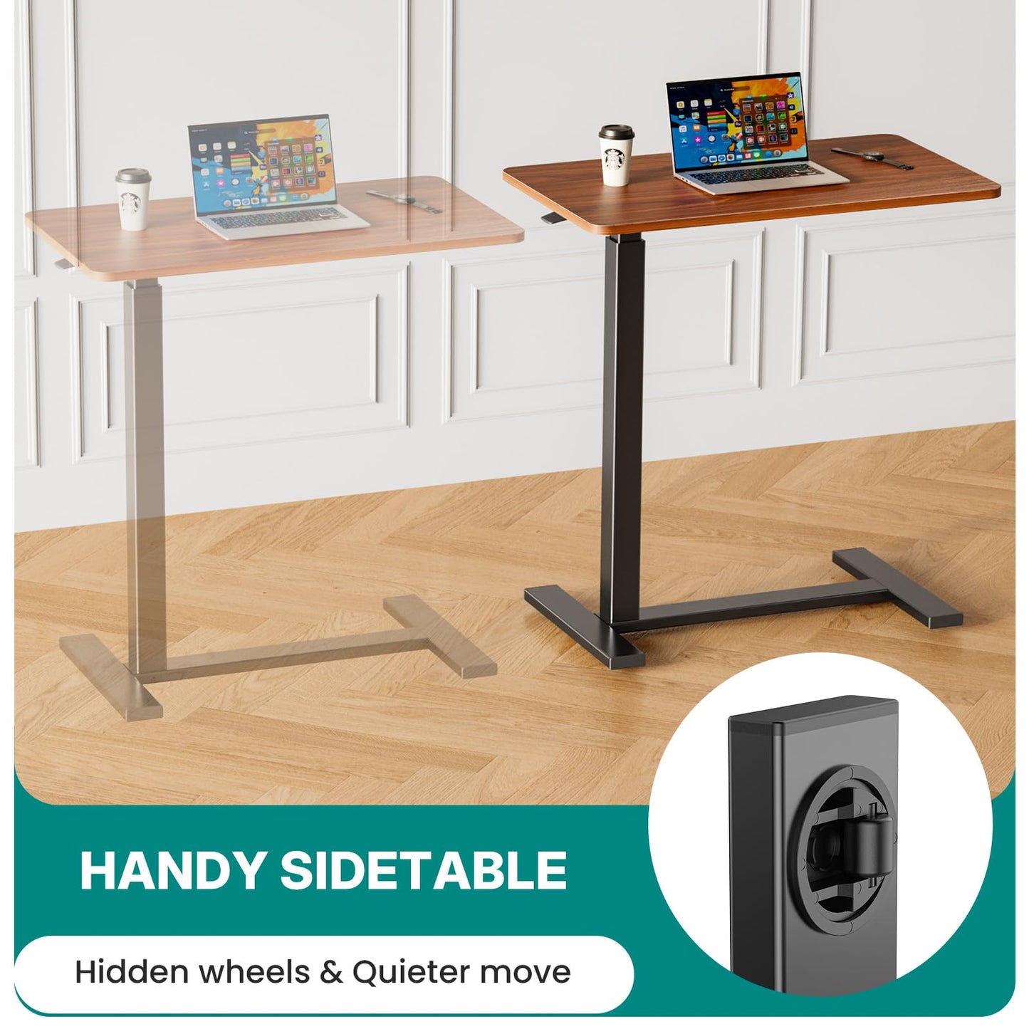 OLIXIS Overbed Bedside Table, Adjustable Hospital & Home Use Bed Table with Wheels, Rolling Laptop Tables, Mobile Standing Desk, Sturdy & Space Saving Design, Rust