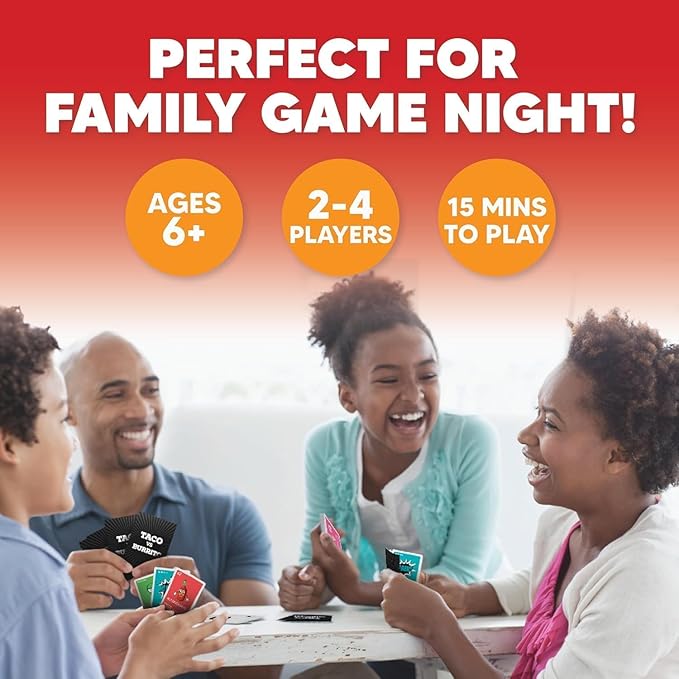 Taco vs Burrito Collectors Tin - The Wildly Popular Surprisingly Strategic Card Game Created by a 7 Year Old - 5 Ways to Play - Fun Family Games for Kids and Adults, Game Night, Travel Games