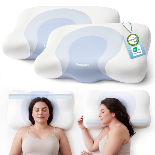 Bedsure Cervical Neck Pillow Set of 2 - Memory Foam Pillows for Ergonomic Orthopedic Support Pillow for Neck Pain Relief, Contour Pillow for Side & Back Sleepers