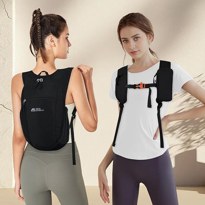HIGH EXPERIENCE Hiking Backpack 10L/15L Small Daypack Lightweight Packable Travel Foldable Water Resistan for Women Men (Black, 10L)