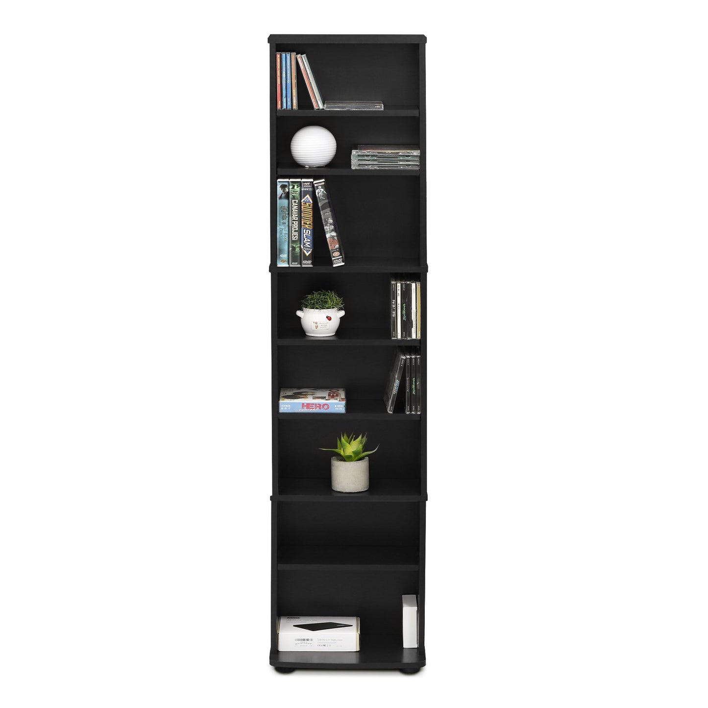 Furinno JAYA DVD Shelf, 8-Tier Tall Narrow CD Rack, Media Shelf with Adjustable Shelves, DVD Storage Cabinets for CD Blueray Game Disc, Easy Assembly, for Living Room, Home Office, Espresso