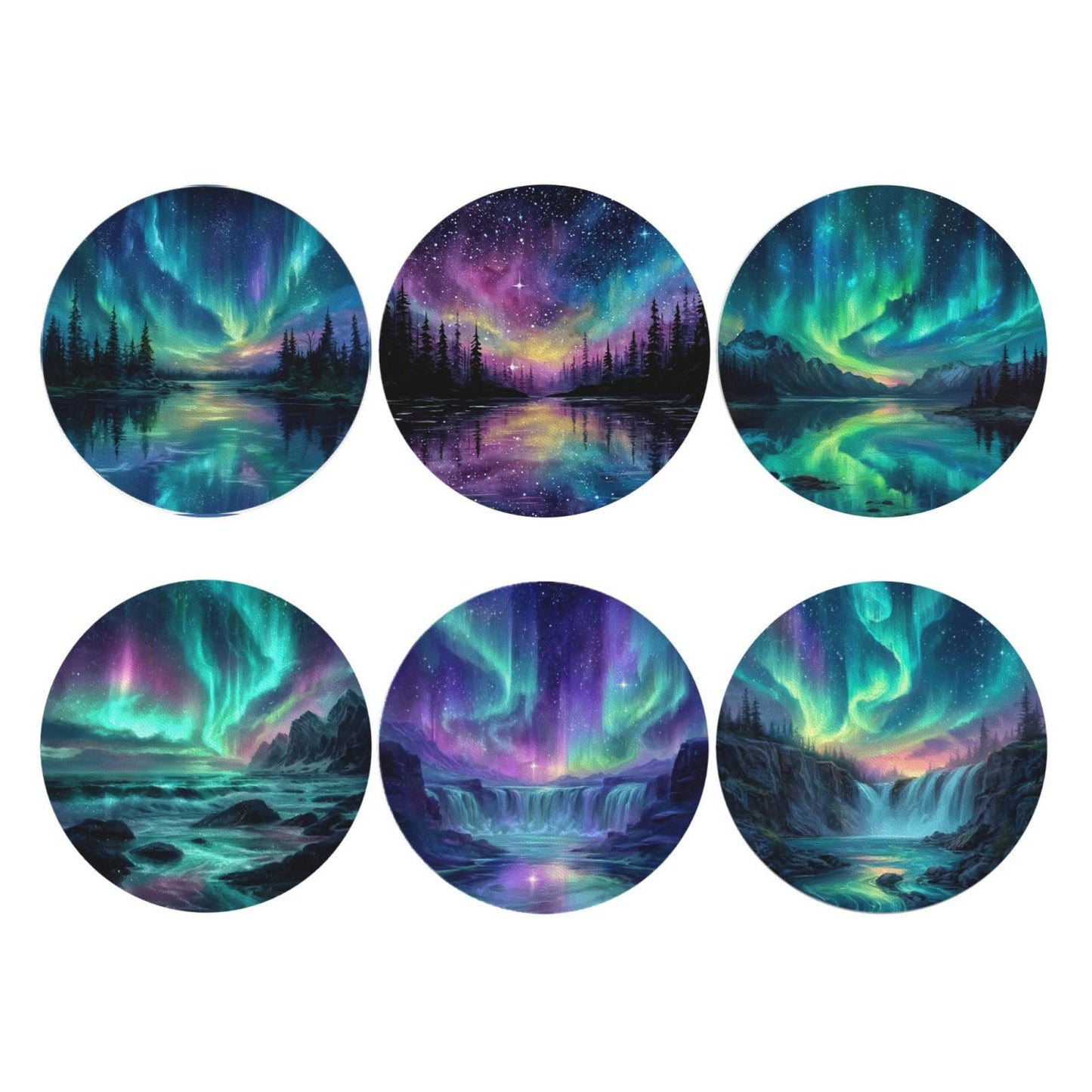 sunwarshile Northern Lights Coasters for Drinks with Holder Round Leather Coasters Set of 6 Cups Mugs Mat Pad for Home Kitchen Bar