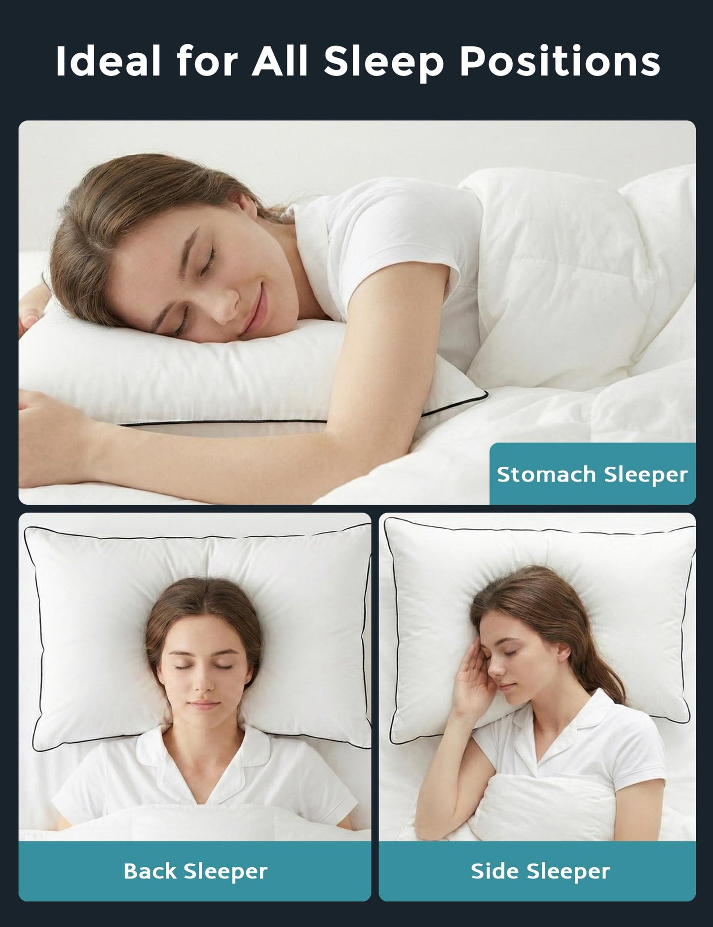 Ltinhome Goose Down Pillows Standard Size Set of 2 with 100% Organic Cotton Cover, Luxury Hotel Bed Pillows for Sleeping, 3-Chamber Design Medium Support for Side & Back Sleepers, 20x26 Inch