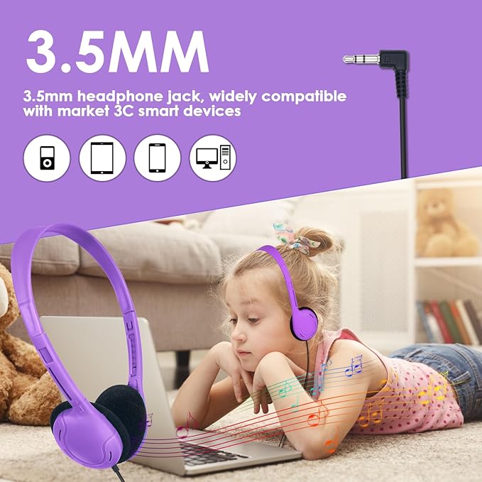 Kids Headphones Bulk 10 Pack for School Classroom Student Children Boys Girls Teen and Adult,Class Set of Headphones for Students Computer 3.5mm Jack (10 Mixed Colors)